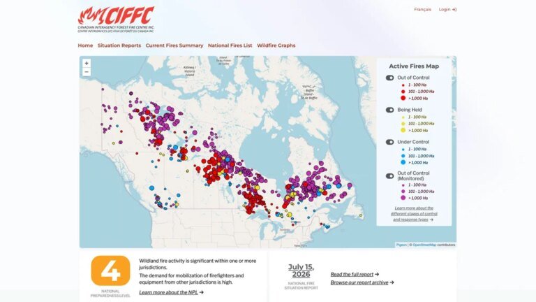 Canada wildfires July 2026: Maps track fire locations, smoke path, and U.S. air quality in real time