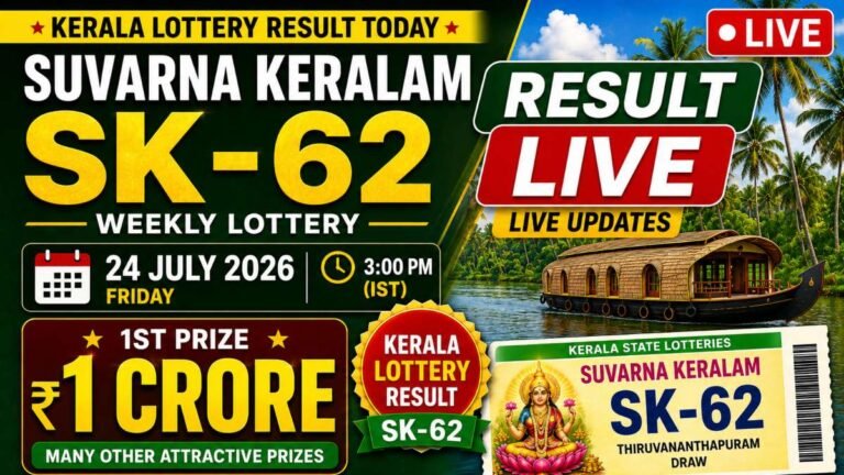 Kerala Lottery Result Today, 24/07/2026 LIVE: Suvarna Keralam SK-62 Friday Weekly Lucky Draw for Rs 1 Crore Prize Money