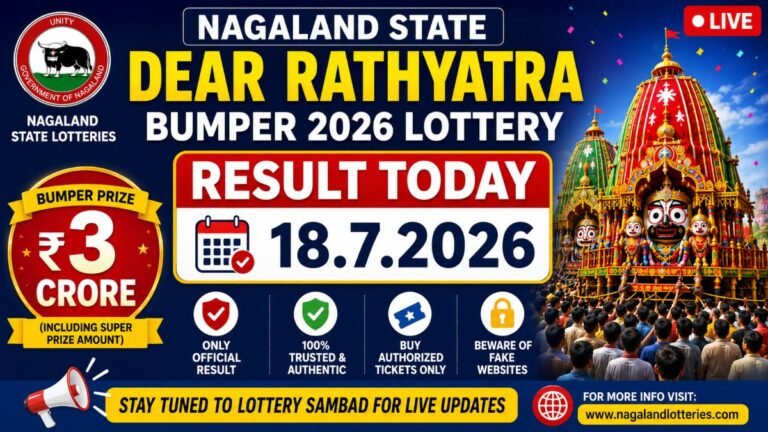 Nagaland State DEAR Rathyatra Bumper 2026 Lottery Result Today, 18.7.2026: Lottery Sambad Live, Full Winners List