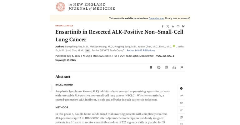 Groundbreaking Achievement: Study of Ensartinib as Postoperative Adjuvant Therapy Published in The New England Journal of Medicine